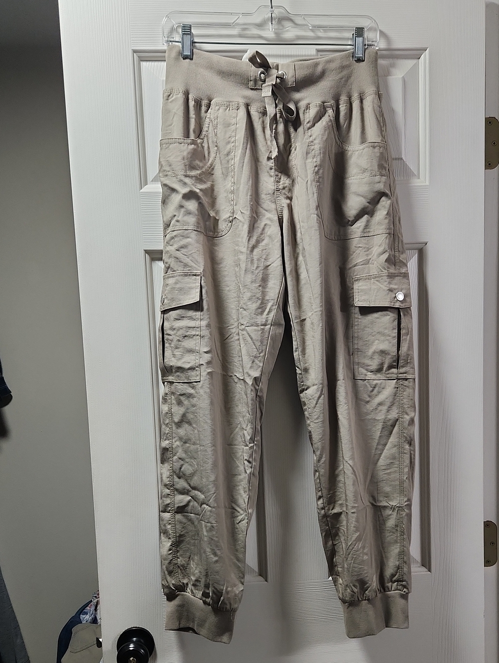 Light Tan Cargo Jogger Pants with Drawstring Waist